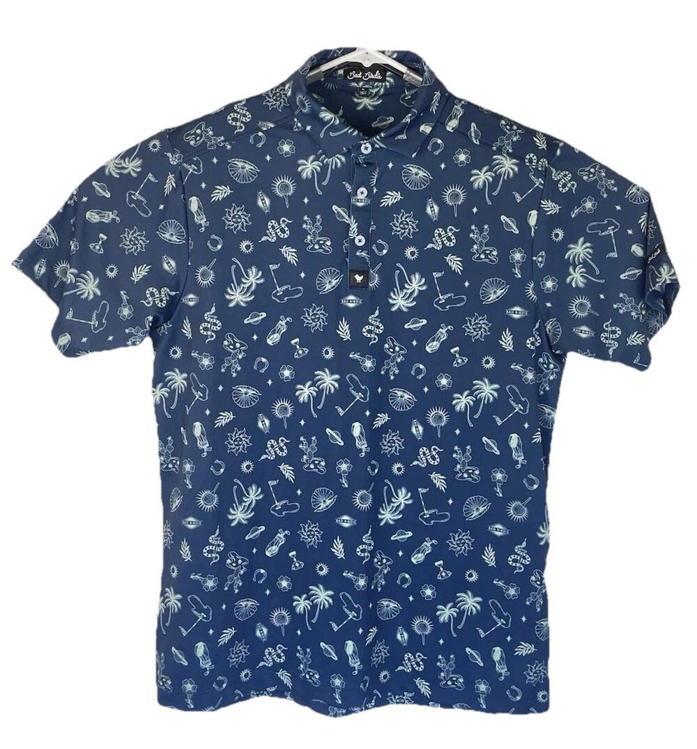 Bad Birdie Desert Golfin Polo Shirt Men's Medium Navy Cactus